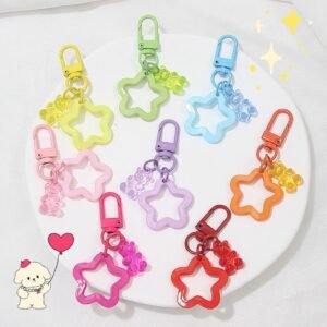 5PCS Colorful Little Bear Five-Pointed Star Keychain Pendant Cute Bag Hanging Ornament Alloy Material for Headphone Cover