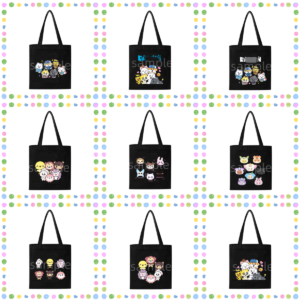Custom Cartoon Doll Canvas Bag Cartoon Pattern Backpack without Zipper Black Canvas Bag