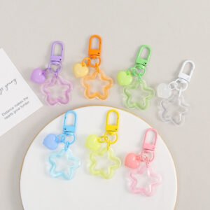 5pcs Promotion Cheap Cute Jelly Star Mini Bell Keychain Fancy Candy Color Resin Pentagram Charm Keyring