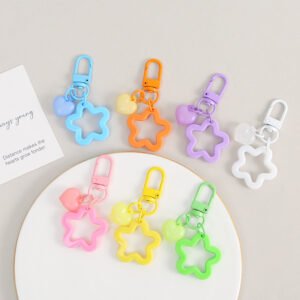 5pcs Promotion Cheap Cute Jelly Star Mini Bell Keychain Fancy Candy Color Resin Pentagram Charm Keyring