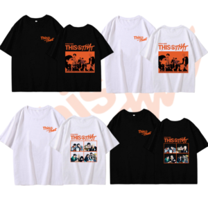 Kpop Short Sleeve Stray Kids This & That T-shirt Cotton Round Neck Drop Shoulder Black T-shirt